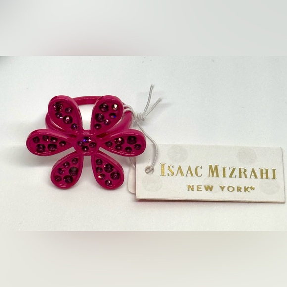 Isaac Mizrahi Pink Crystal Daisy Statement Ring SZ 9 - Picture 1 of 5